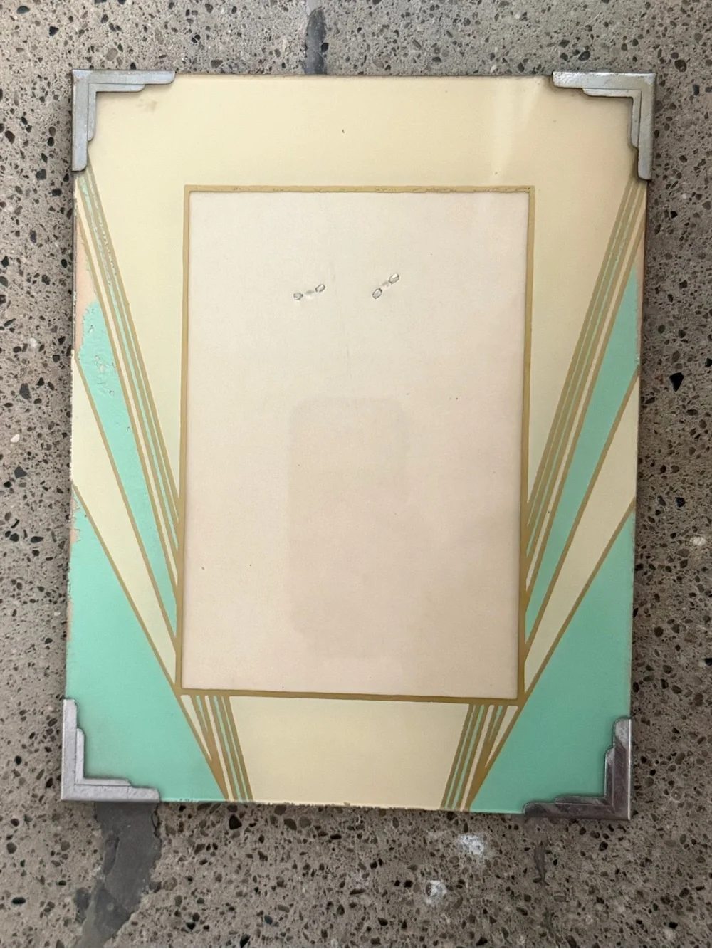 1930’s / 1940’s Art Deco Mint and Cream Reverse Painted Glass Picture Frame